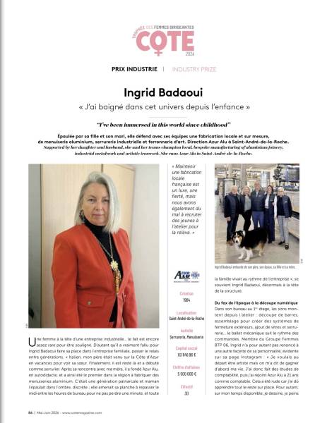 Ingrid Badaoui récompensée par le Prix Industrie des Trophées Femmes Dirigeantes 2026
