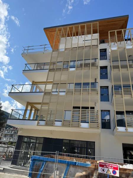 Façade architecturale avec brise-vue verticaux design en aluminium